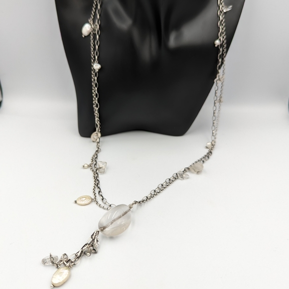 Long SILPADA Sterling Silver Freshwater Pearl Crystal Tassel Necklace 35" - Picture 2 of 10